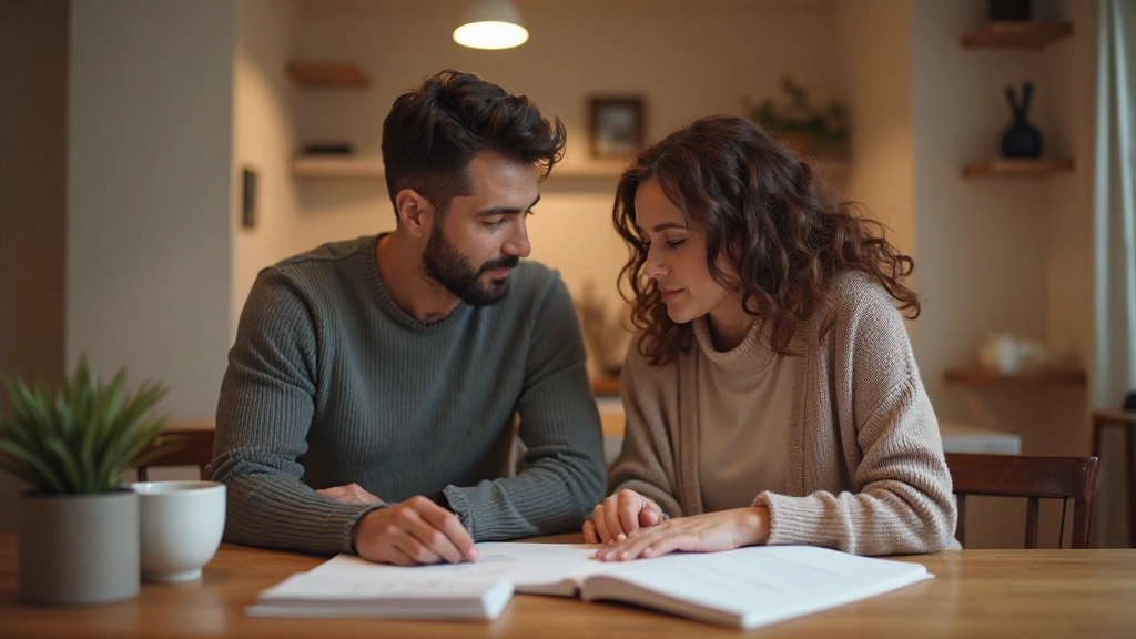 Семья обсуждает финансовый план в гостиной